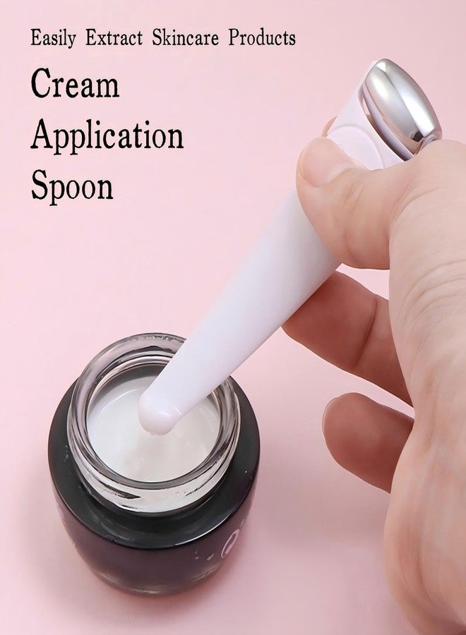 KINTEGOOD Mini Ice Roller for Face and Eyes, Portable Stainless Steel Facial Massage Tool with Cream Spoon for Travel, Dark Circles and Puffiness Relief, White - Image 2